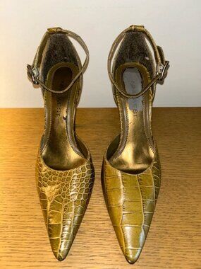 Croc Animal Skin Print Green Pointed Toe Pumps Nine West 6